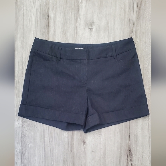 💚5/$25 Express Dark Blue Cotton Chambray Tailored Cuffed Chino Shorts Size 8 - Picture 1 of 7